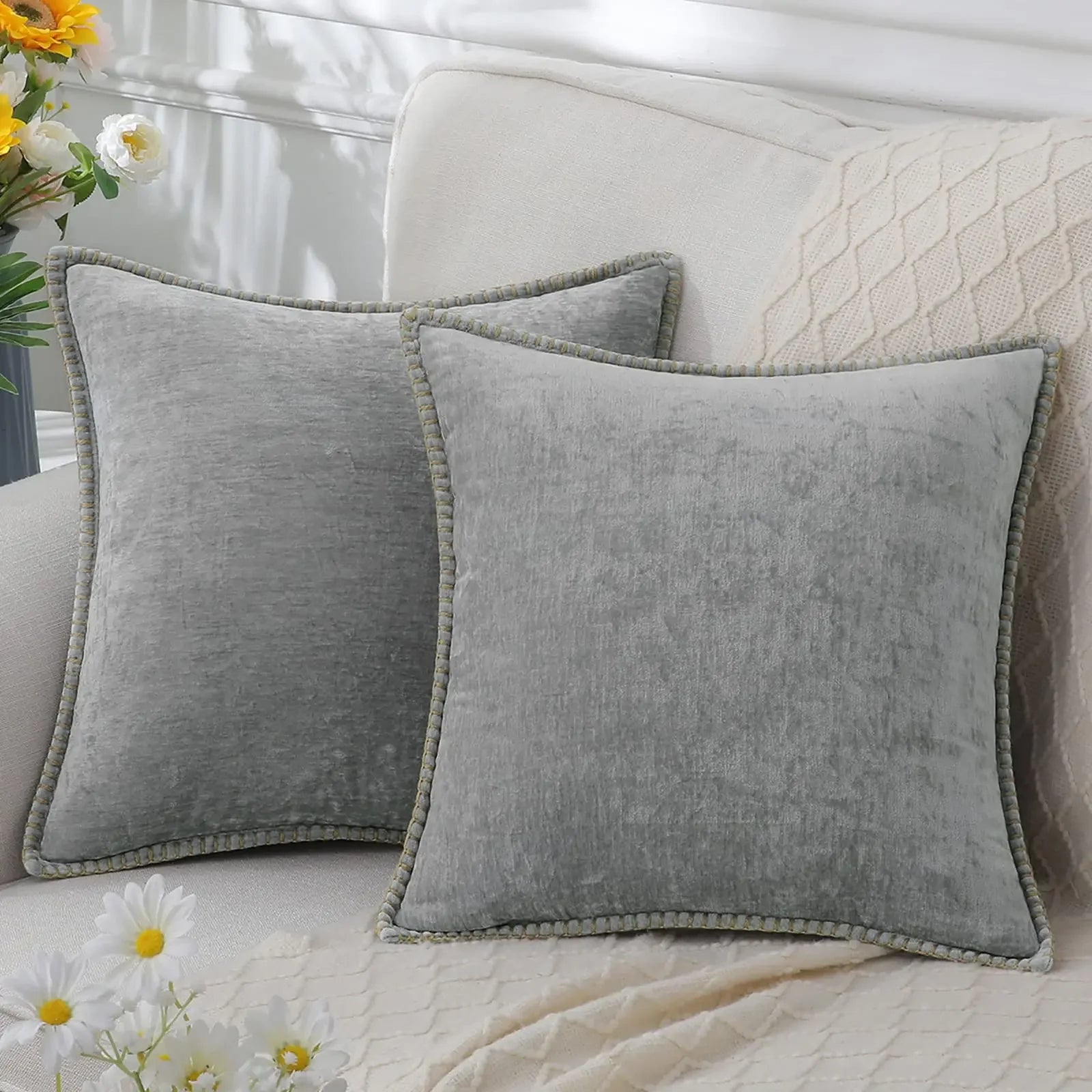 Blue Chenille Cushion Cover