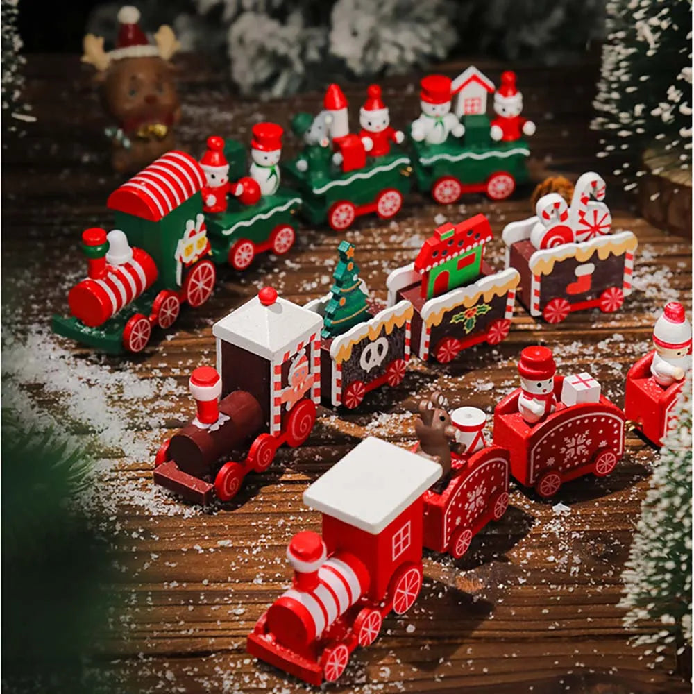 Christmas Wood Train Decoration, Ornaments With Moving Train, Home Noel