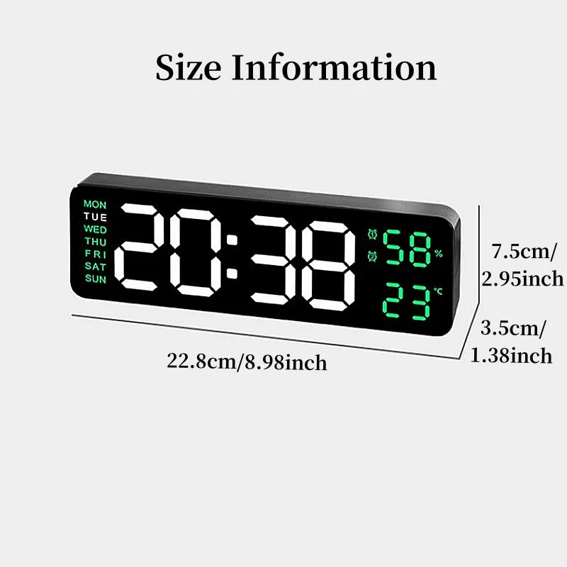 9 Inch Large Digital Wall Clock USB Powered TEMP Humidity Week Auto Dimmer DST Table Clock