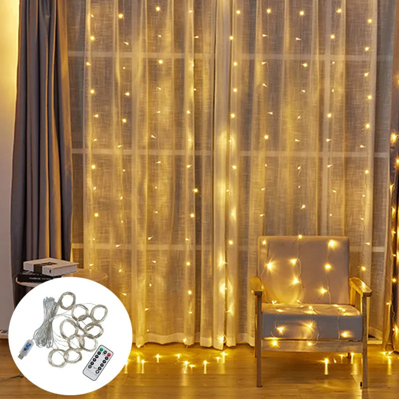 LED Curtain Garland Lights 8 Modes USB Power Remote Control Waterproof Fairy Lighting