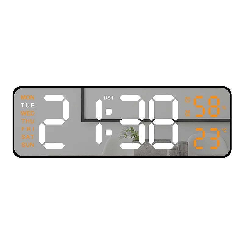 9 Inch Large Digital Wall Clock USB Powered TEMP Humidity Week Auto Dimmer DST Table Clock