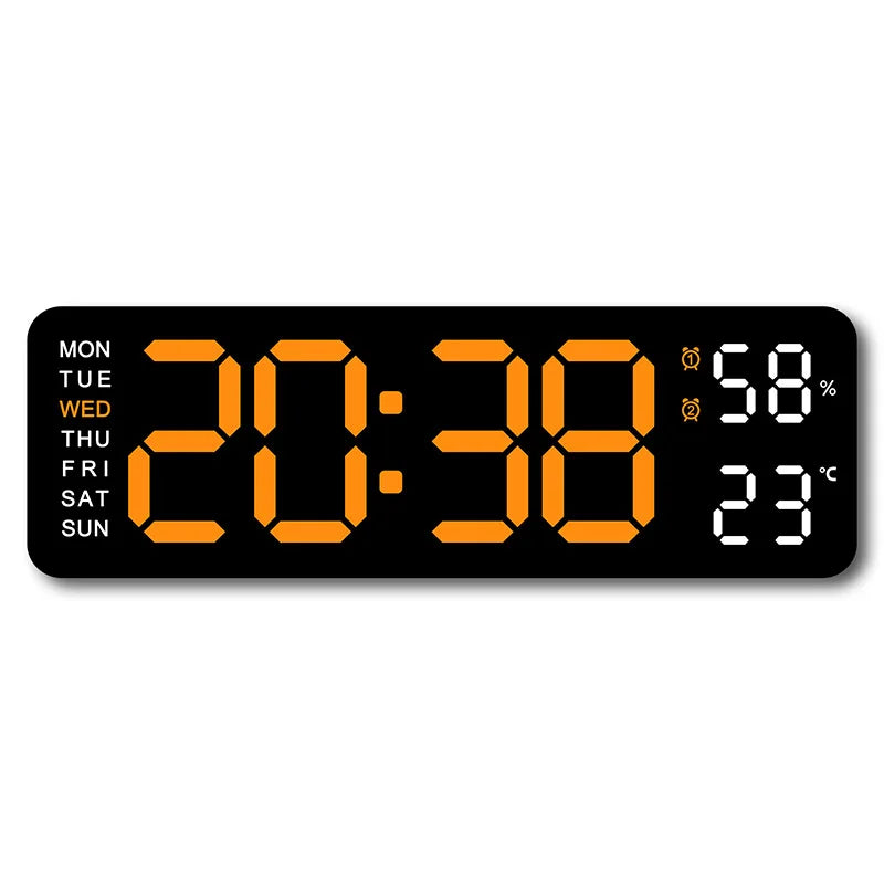 9 Inch Large Digital Wall Clock USB Powered TEMP Humidity Week Auto Dimmer DST Table Clock