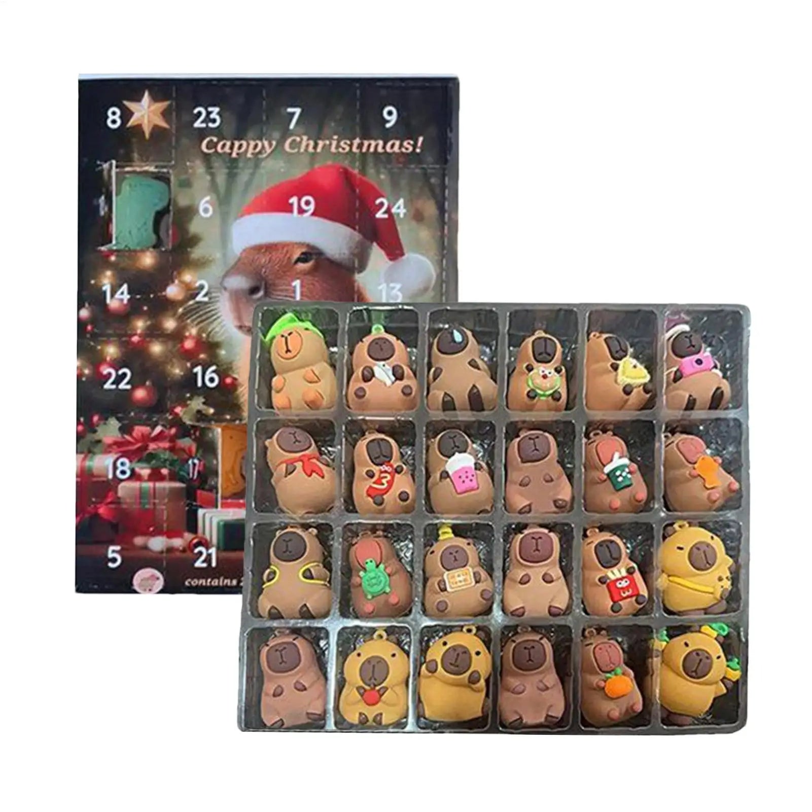 Christmas Capybara Countdown Calendar 24pcs 3d Miniature Doll Christmas Tree Ornament