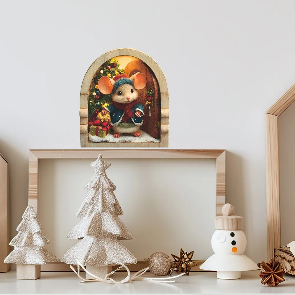 Cute Christmas Small Mouse Wall Stickers Xmas Decoration For Home Noel Navidad