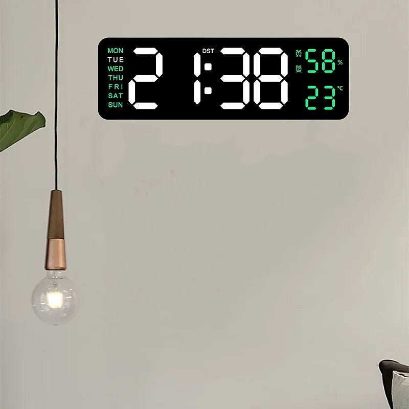 9 Inch Large Digital Wall Clock USB Powered TEMP Humidity Week Auto Dimmer DST Table Clock