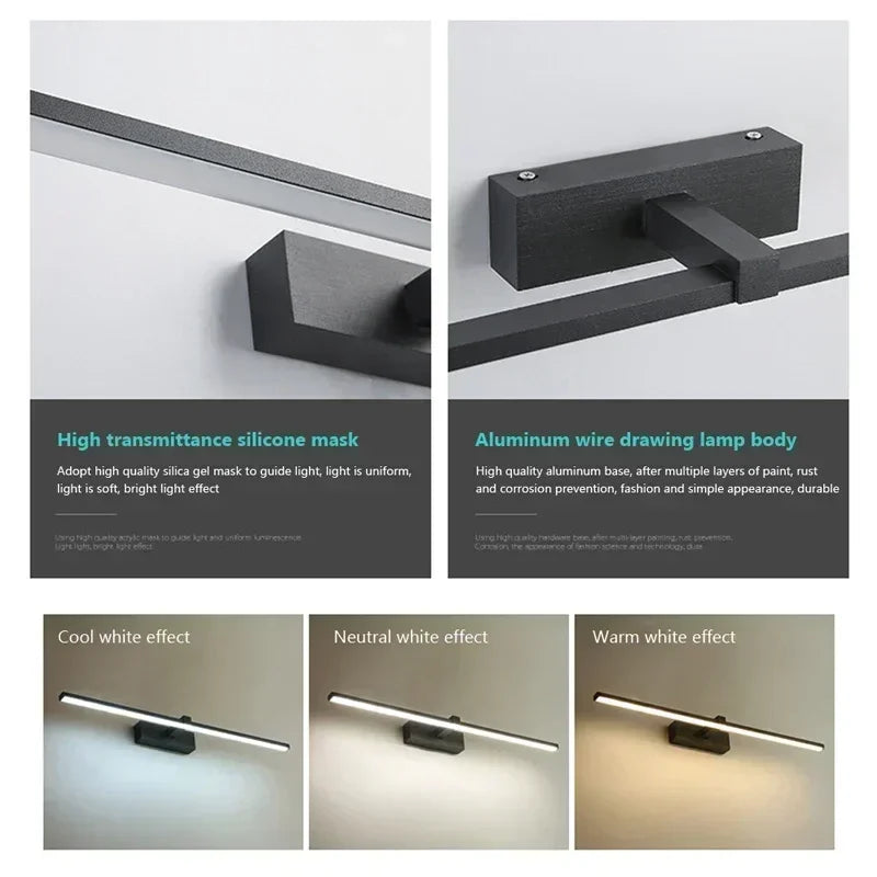 LED Bathroom Mirror Light, Modern Wall Sconce for Bedroom, Aluminum Decoration Lamp