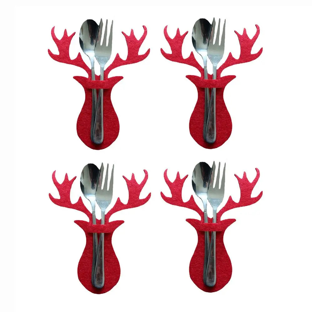 Christmas Knife and Fork Holder Pocket Cutlery Bag Non-woven fabric Cookware Organizer