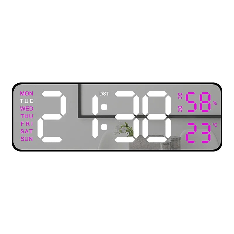 9 Inch Large Digital Wall Clock USB Powered TEMP Humidity Week Auto Dimmer DST Table Clock