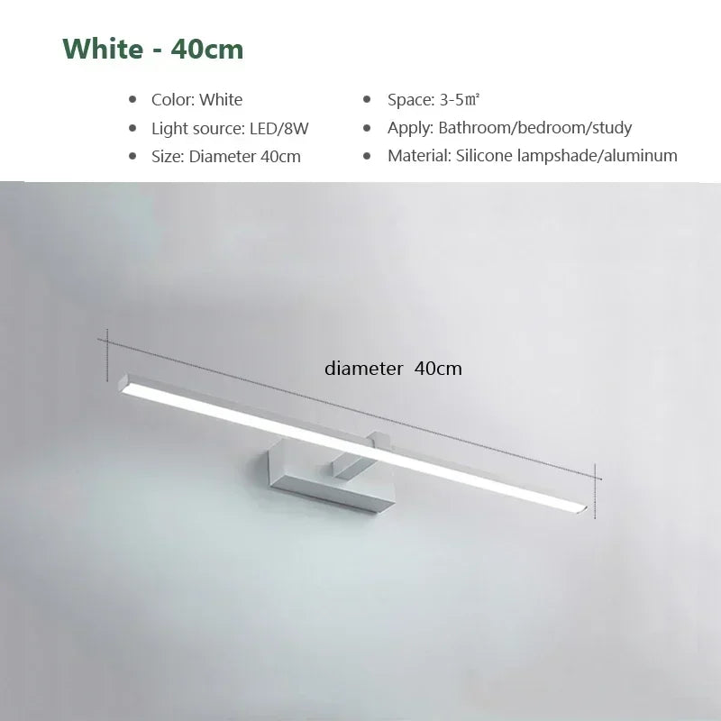 LED Bathroom Mirror Light, Modern Wall Sconce for Bedroom, Aluminum Decoration Lamp