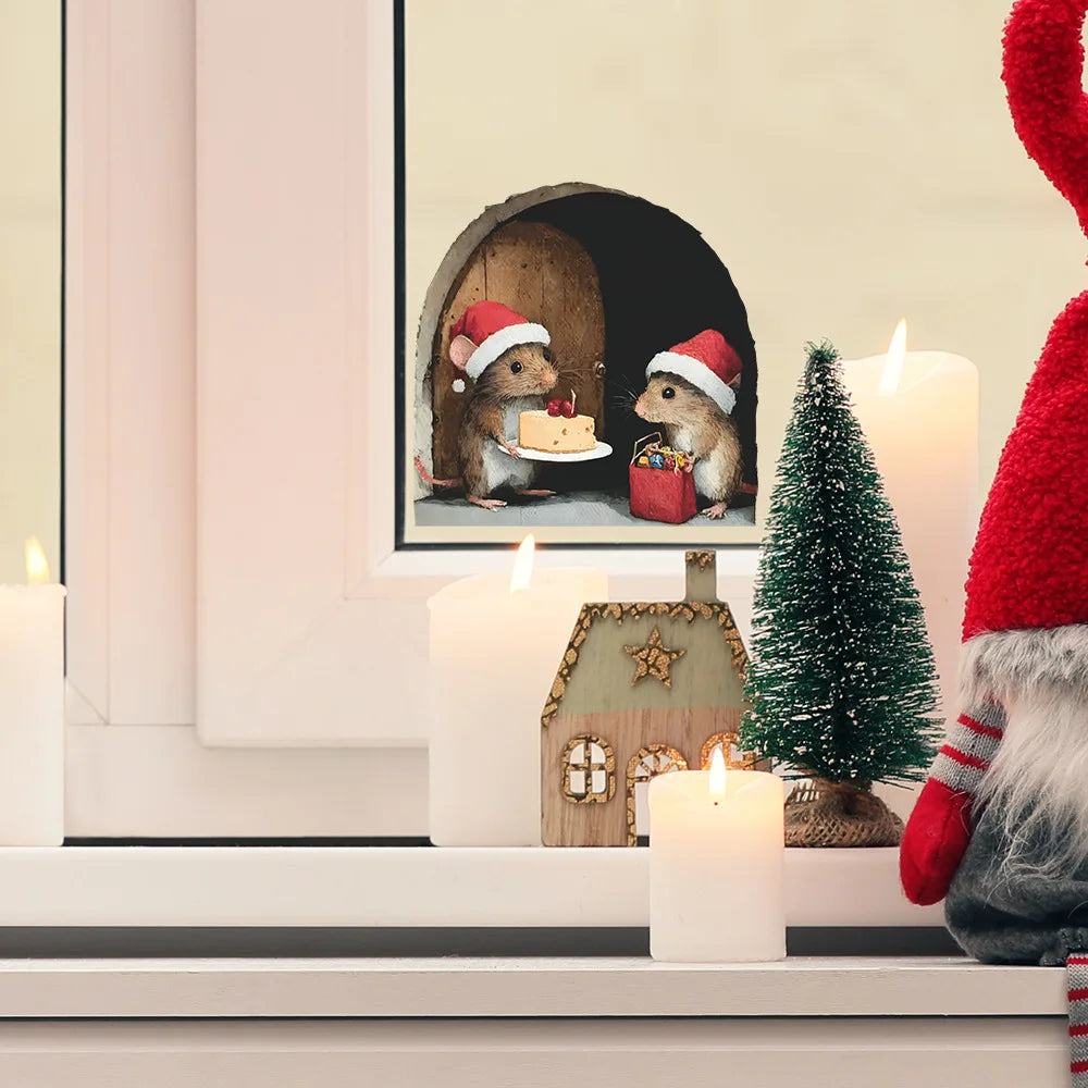 Cute Christmas Small Mouse Wall Stickers Xmas Decoration For Home Noel Navidad