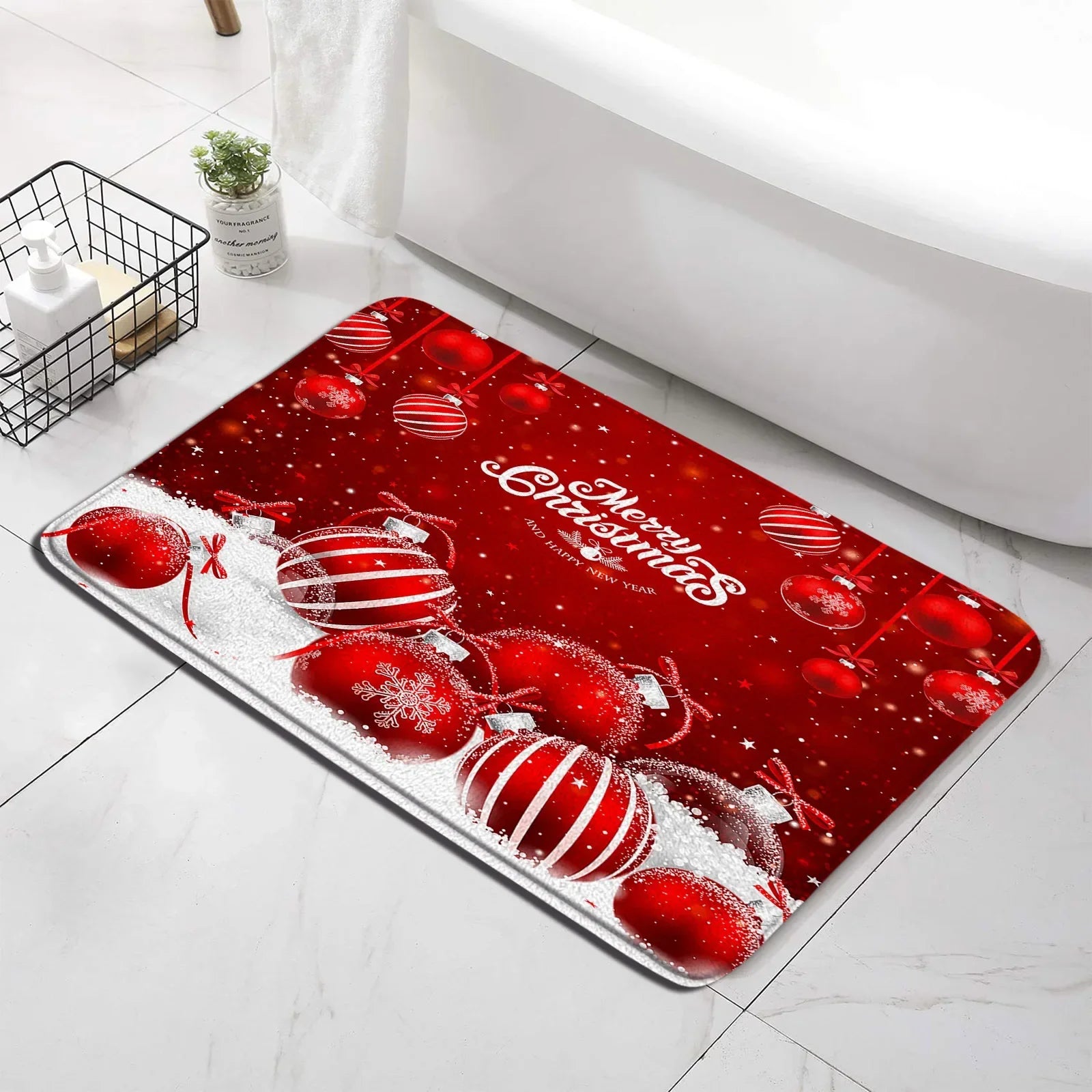 Christmas Shower Curtain Set Snowman Red Birds Gifts Forest Cedar Bath Mat Toilet Cover