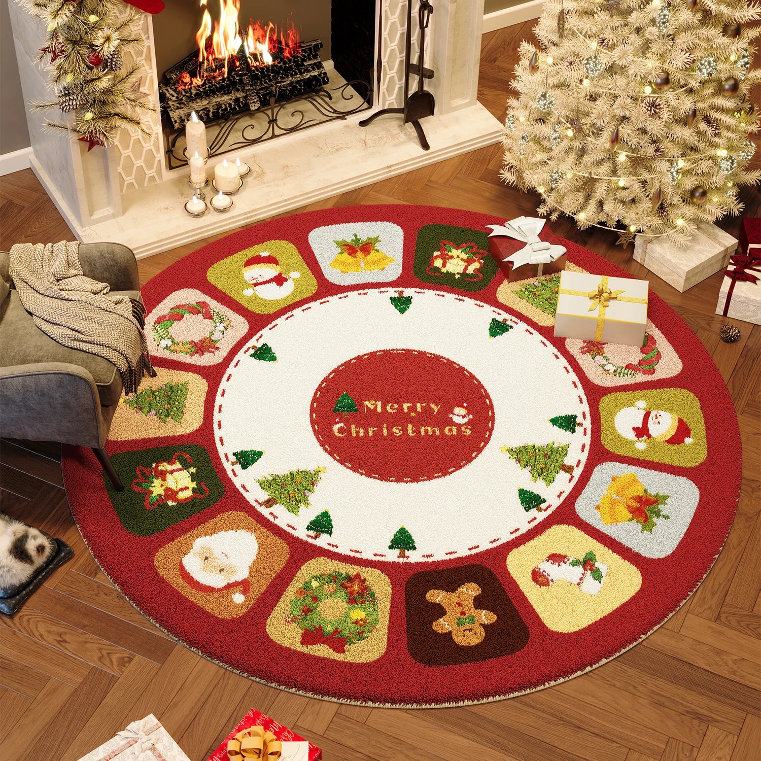 Wind Round Premium Bedroom Carpet Festive Atmosphere Decoration Tree Floor Mat