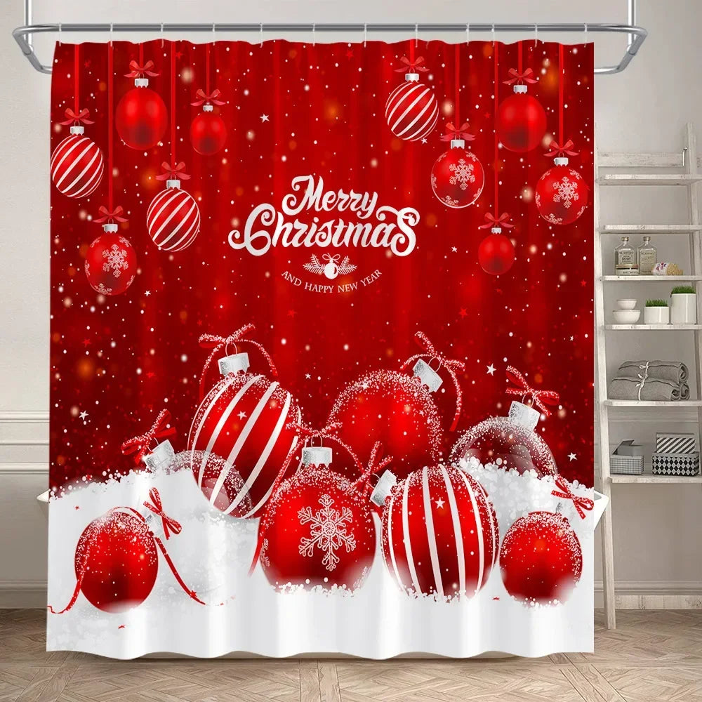 Christmas Shower Curtain Set Snowman Red Birds Gifts Forest Cedar Bath Mat Toilet Cover