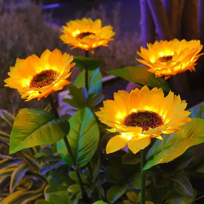 Brighten Garden with 3 Heads Solar Simulation Sunflower LED Lights