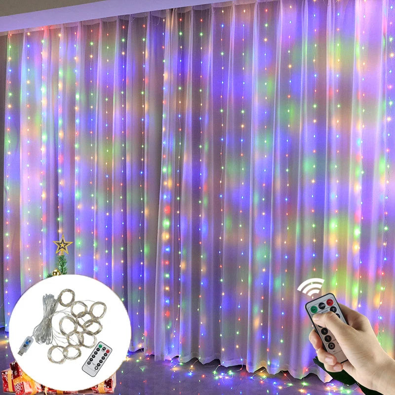 LED Curtain Garland Lights 8 Modes USB Power Remote Control Waterproof Fairy Lighting