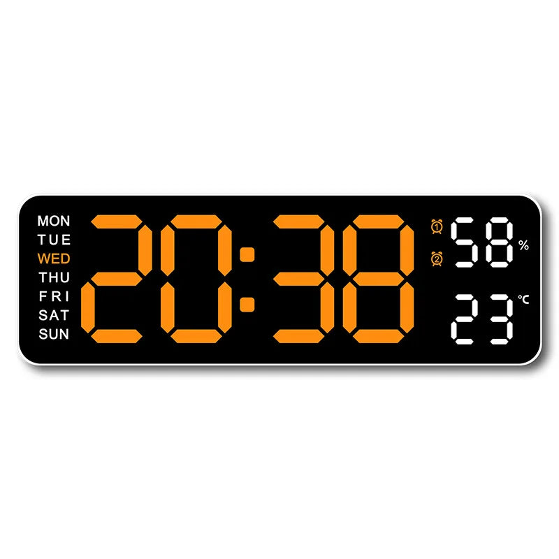 9 Inch Large Digital Wall Clock USB Powered TEMP Humidity Week Auto Dimmer DST Table Clock