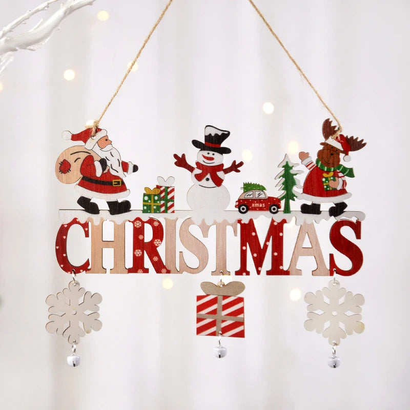 Santa Claus Wooden Hanging Ornament Decoration for Home Door Xmas Tree Pendants