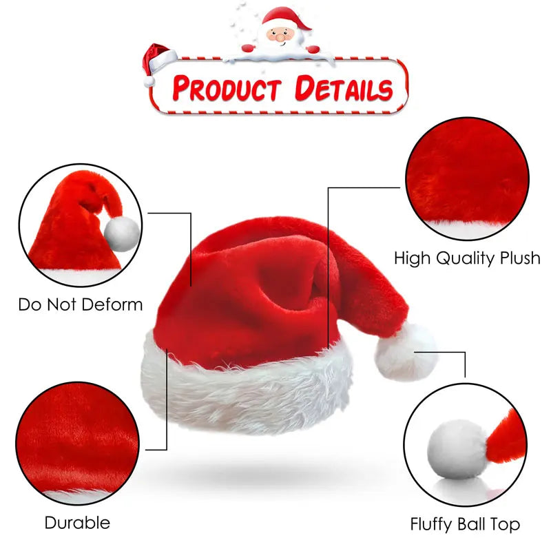 Christmas Santa Hat Xmas Long Plush Holiday Red Hat For Adults And Kids Supplies Gifts