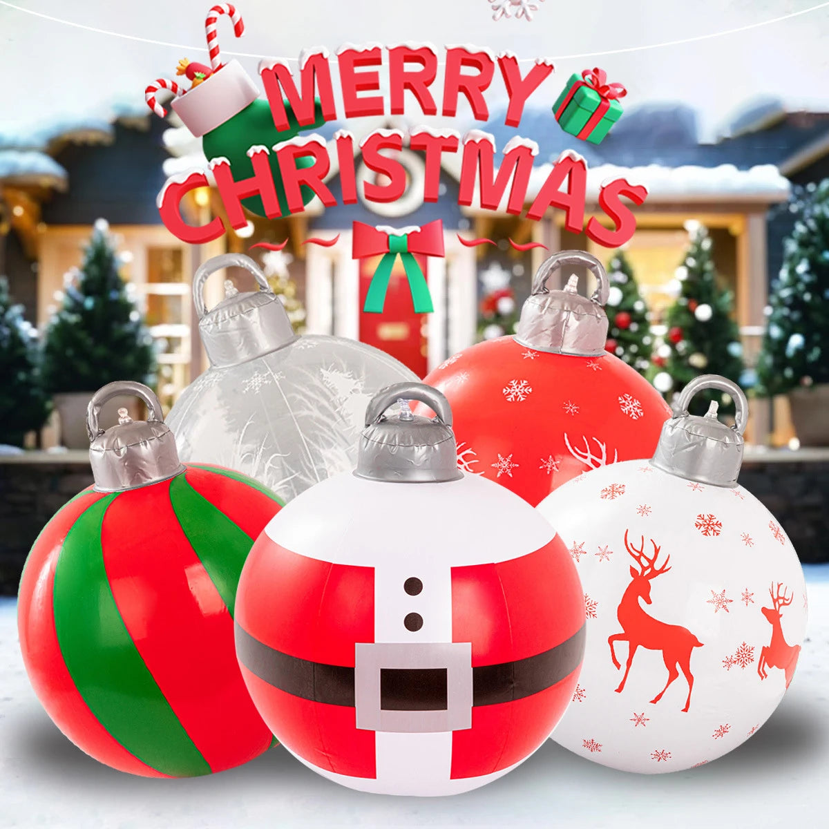 60cm Giant Luminous Inflatable Christmas Ball With No Lights Pvc Outdoor Xmas Decoration