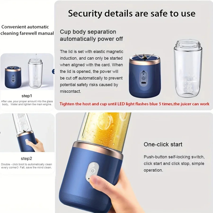 6 Blades Electric Juicer 2 Cups For Travel Portable Juicer Mixer Usb Charge Personal Blender