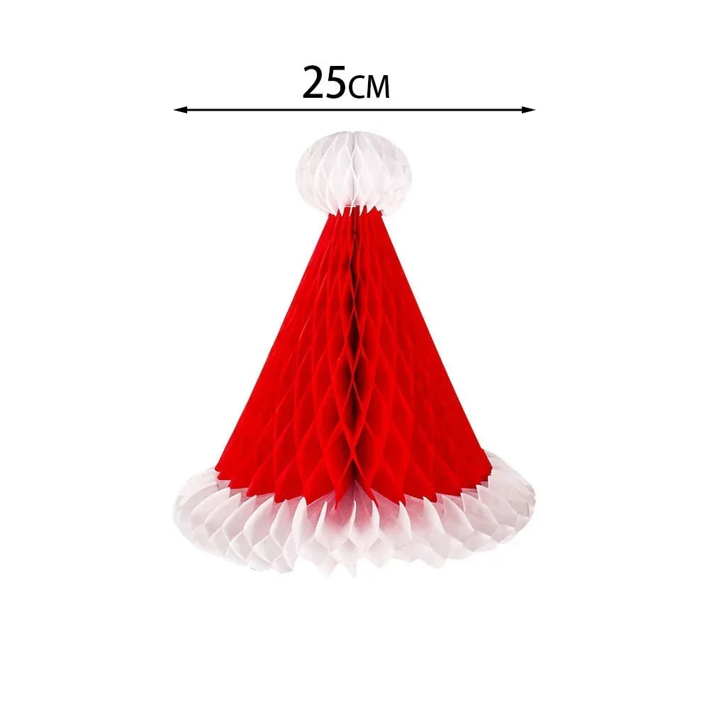 Christmas Honeycomb Ball Hanging Pendant 3D Xmas Tree Bell Hats Drop Ornaments