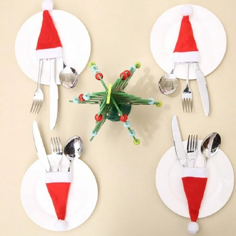 Christmas Tableware Bag Holder Christmas Hat Fork Knife Cutlery Bag Christmas Ornament