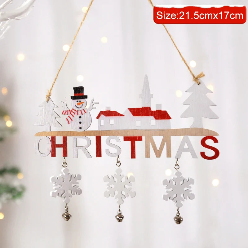 Santa Claus Wooden Hanging Ornament Decoration for Home Door Xmas Tree Pendants