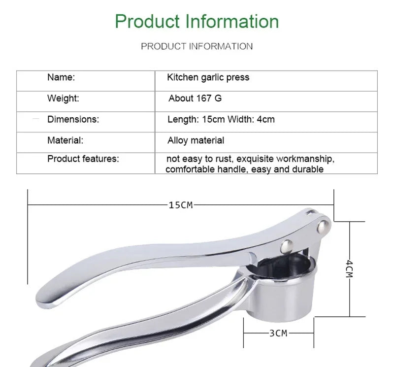 Stainless Steel Manual Garlic Press