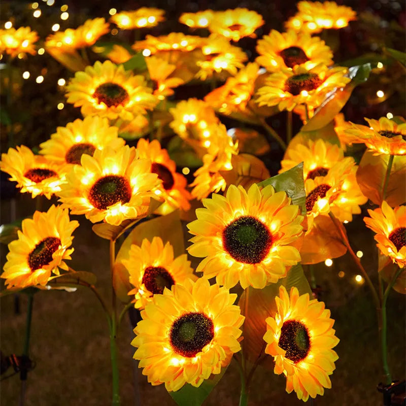 Brighten Garden with 3 Heads Solar Simulation Sunflower LED Lights
