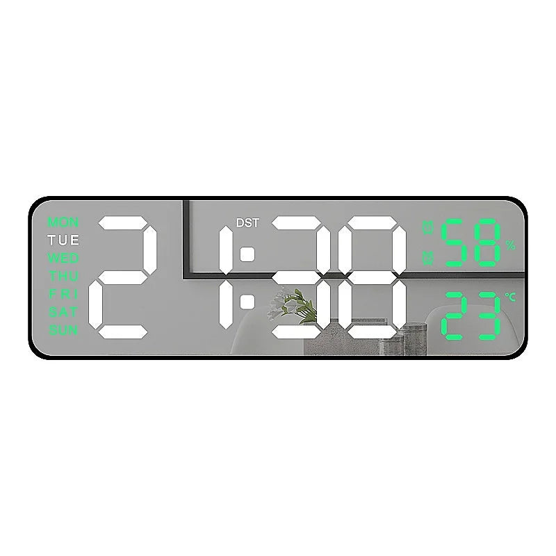 9 Inch Large Digital Wall Clock USB Powered TEMP Humidity Week Auto Dimmer DST Table Clock