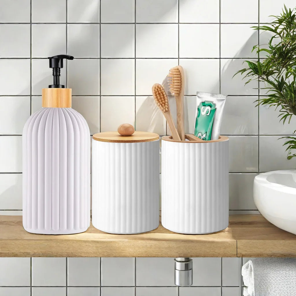 Bathroom Countertop Container Soap Dispenser Cotton Ball Storage Box Toothbrush Holder