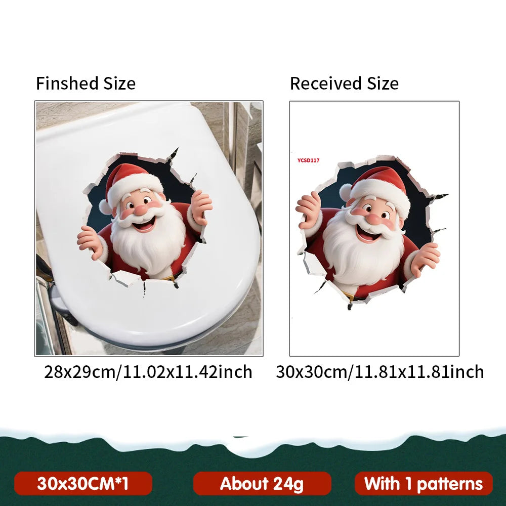 3D Santa Claus Break-Through Wall Decal PVC Removable Christmas Wall Window Sticker
