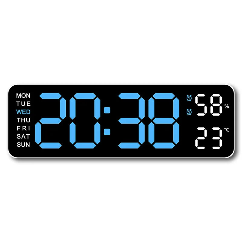 9 Inch Large Digital Wall Clock USB Powered TEMP Humidity Week Auto Dimmer DST Table Clock