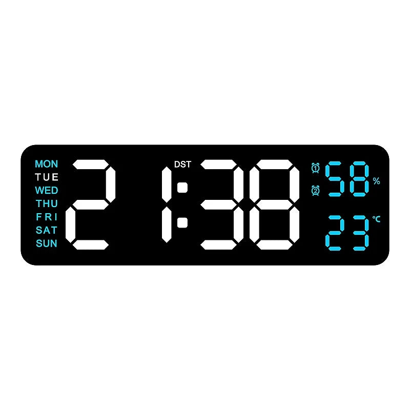 9 Inch Large Digital Wall Clock USB Powered TEMP Humidity Week Auto Dimmer DST Table Clock