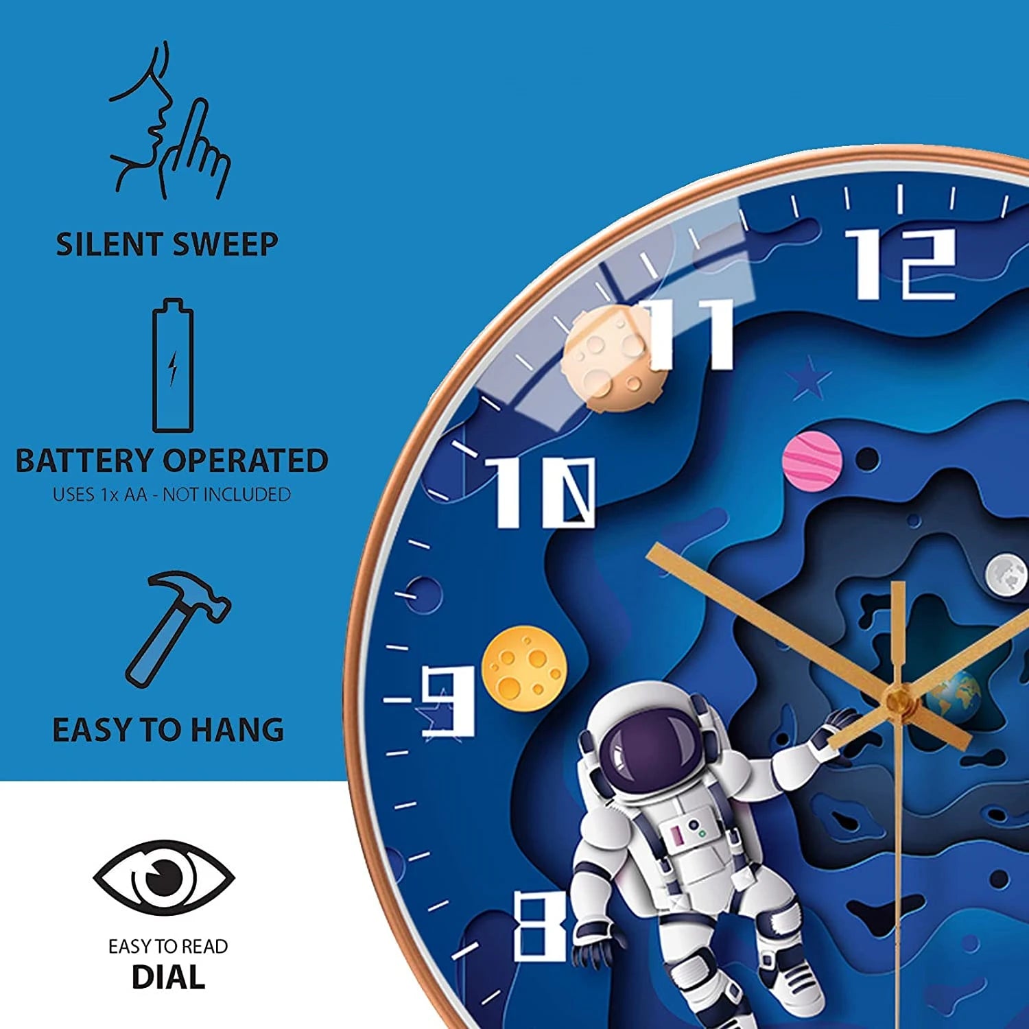 Kids Silent Wall Clock 20cm/8in