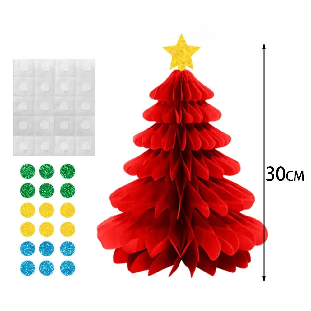 Christmas Honeycomb Ball Hanging Pendant 3D Xmas Tree Bell Hats Drop Ornaments