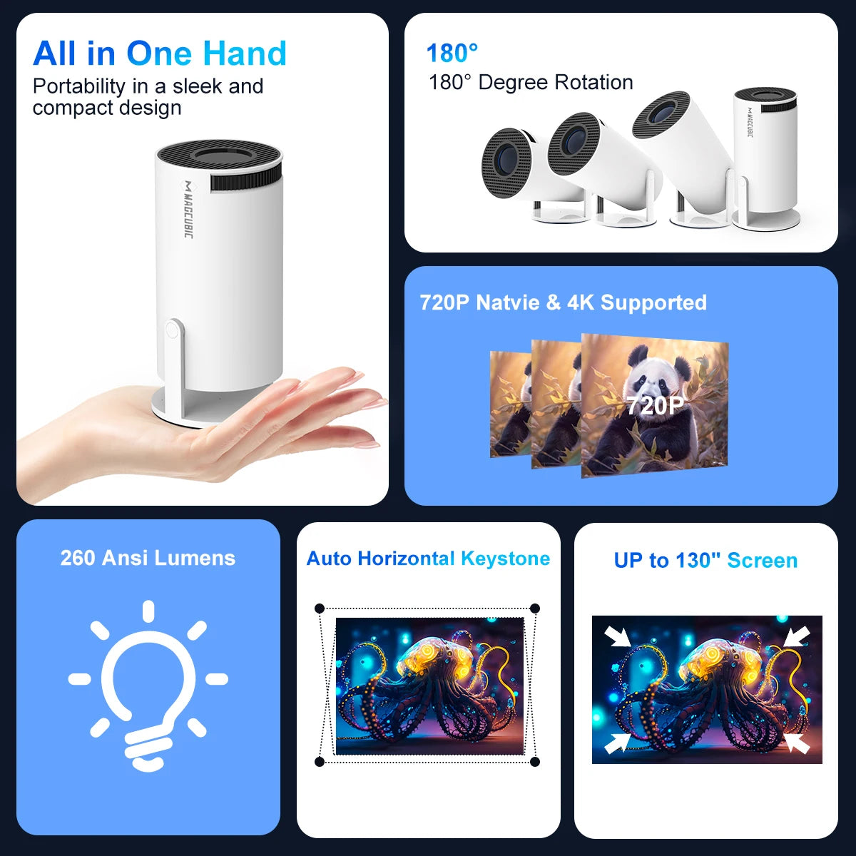 Pro + Dual Wifi 260ANSI 180°flexible BT5.0 Cinema Outdoor Portable Projector