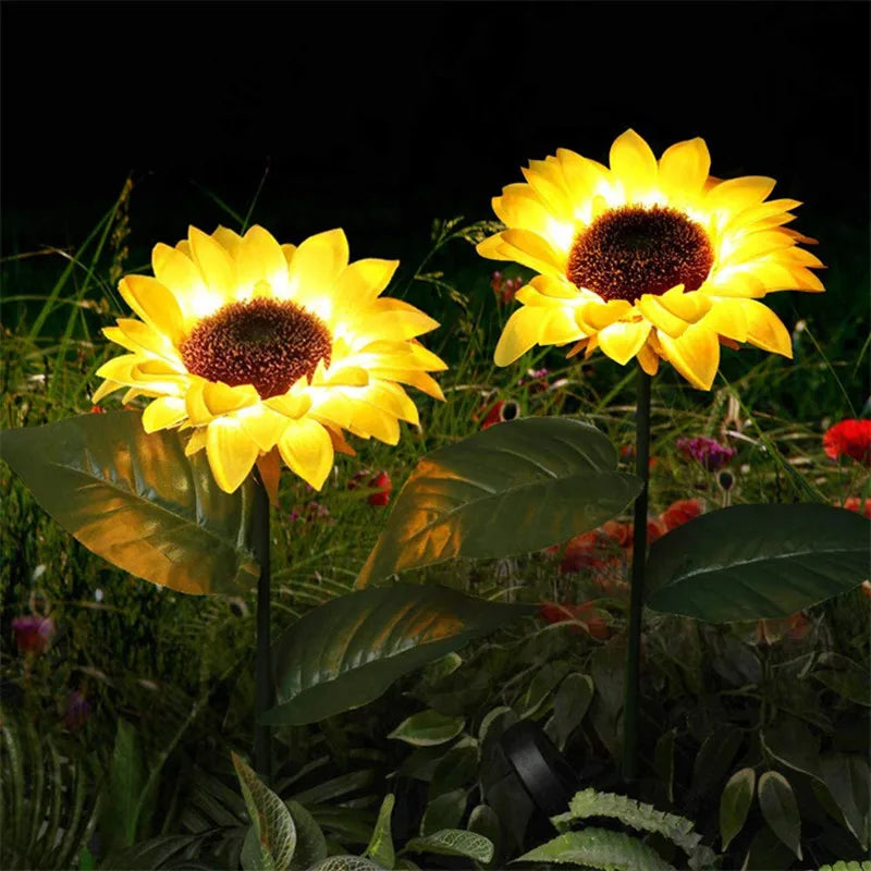 Brighten Garden with 3 Heads Solar Simulation Sunflower LED Lights