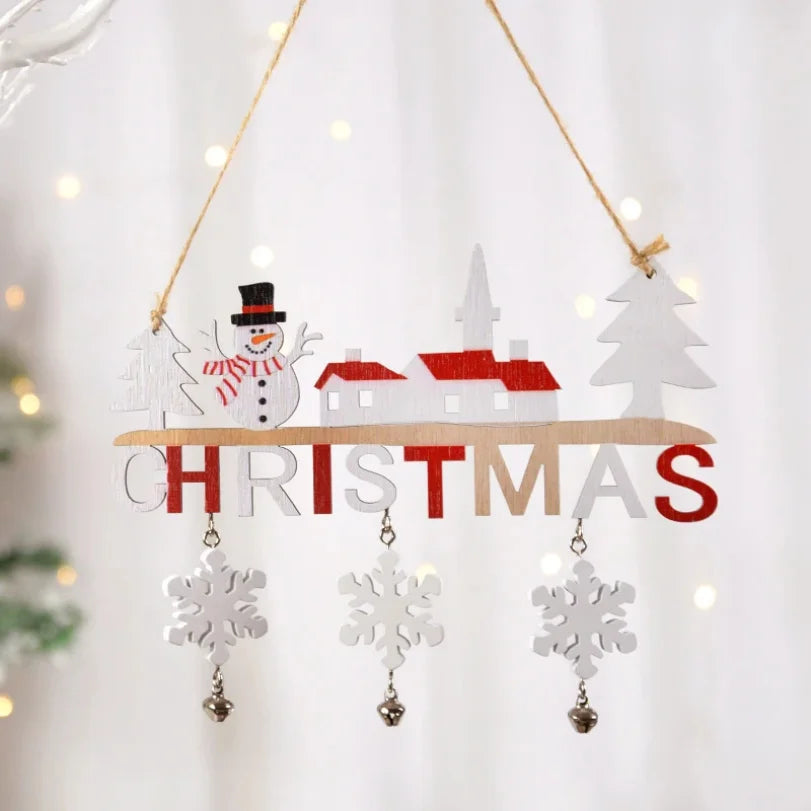 Santa Claus Wooden Hanging Ornament Christmas Decoration for Home Door Tree Pendants