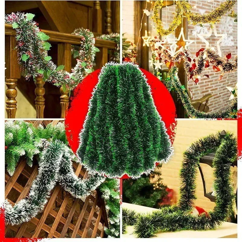 2M Christmas Ribbon Garland Green Cane Tinsel Xmas Tree Hanging Pendent Ornaments
