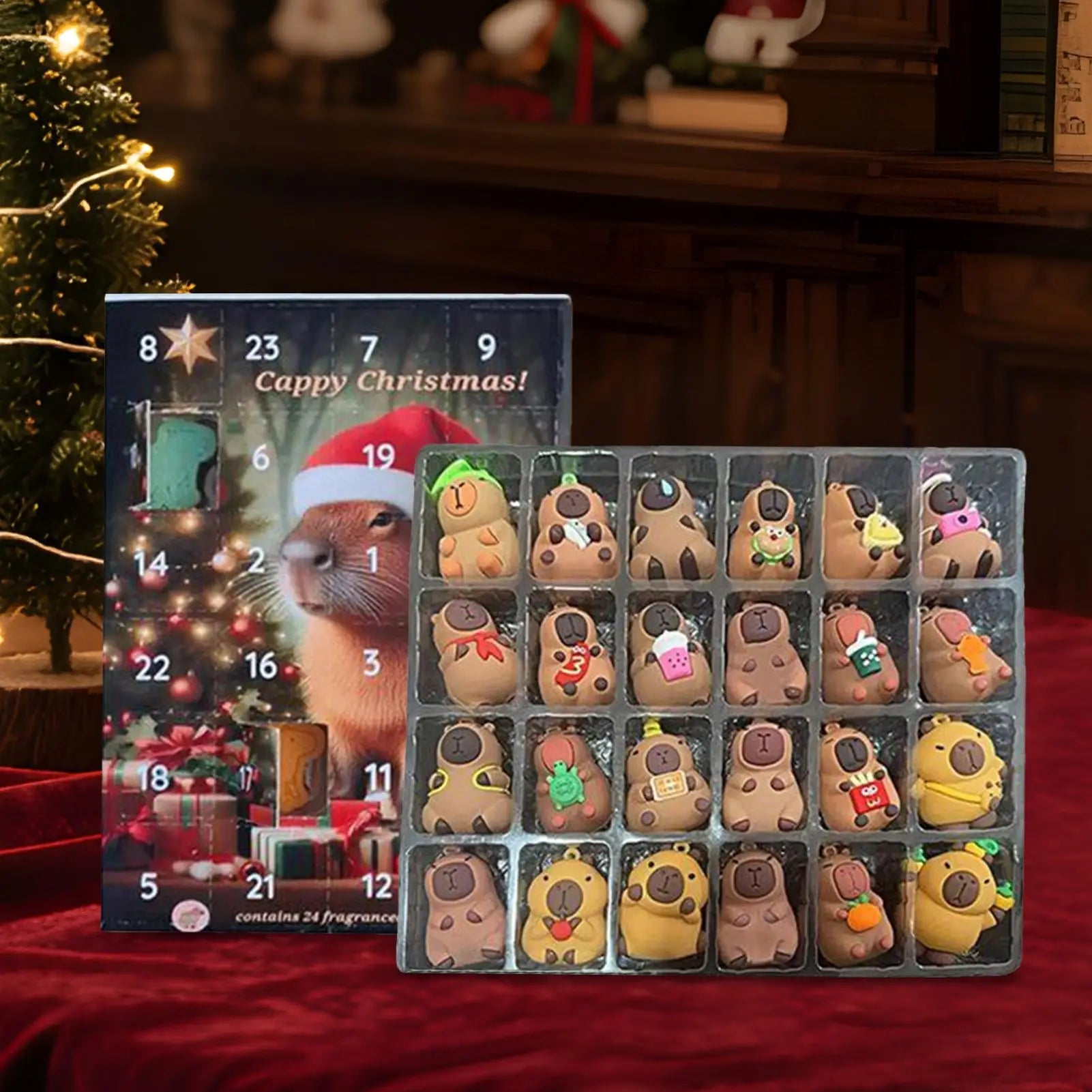 Christmas Capybara Countdown Calendar 24pcs 3d Miniature Doll Christmas Tree Ornament