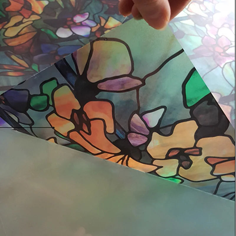 Window Privacy Film Vintage Autumn Floral Print Stained Glass Window Clings Static UV Heat Blocking