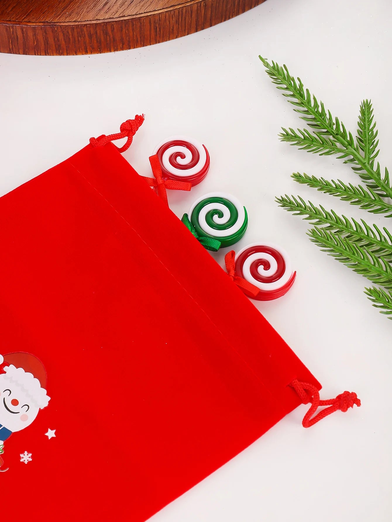 20/1Pcs Red Christmas Velvet Bags Drawstring Santa Gift Pouch Candy Snack Wrapping Bag