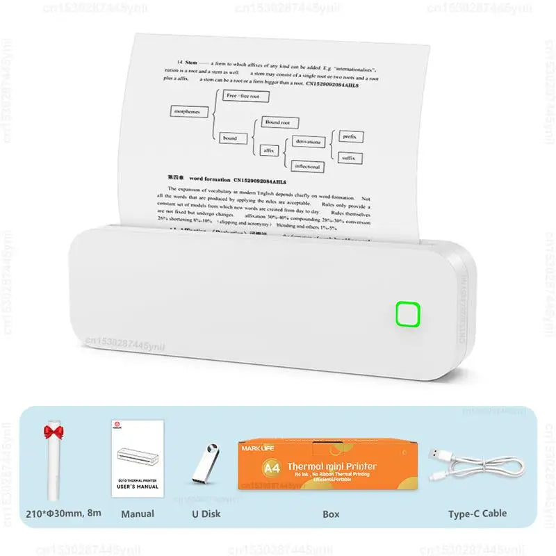 Inkless Printer Portable A4 Thermal Printer Wireless Bluetooth for Android /  App Store
