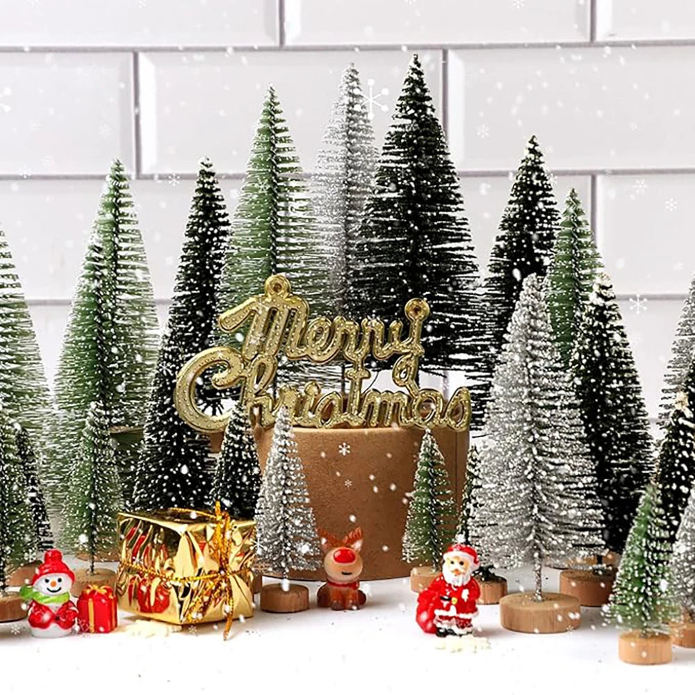 Mini Christmas Trees Different Size Craft Artificial Wooden Base Xmas Decoration