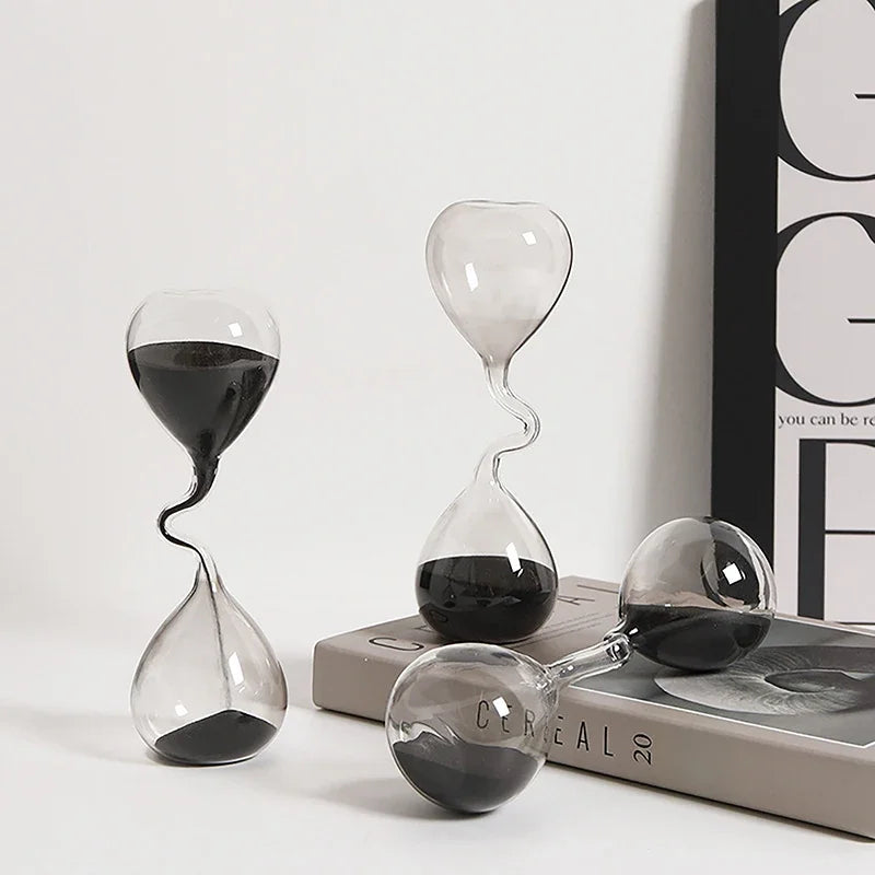 Curve Design Black Glass Craft Simple Interior Table Ornament Aesthetic Sand Clock