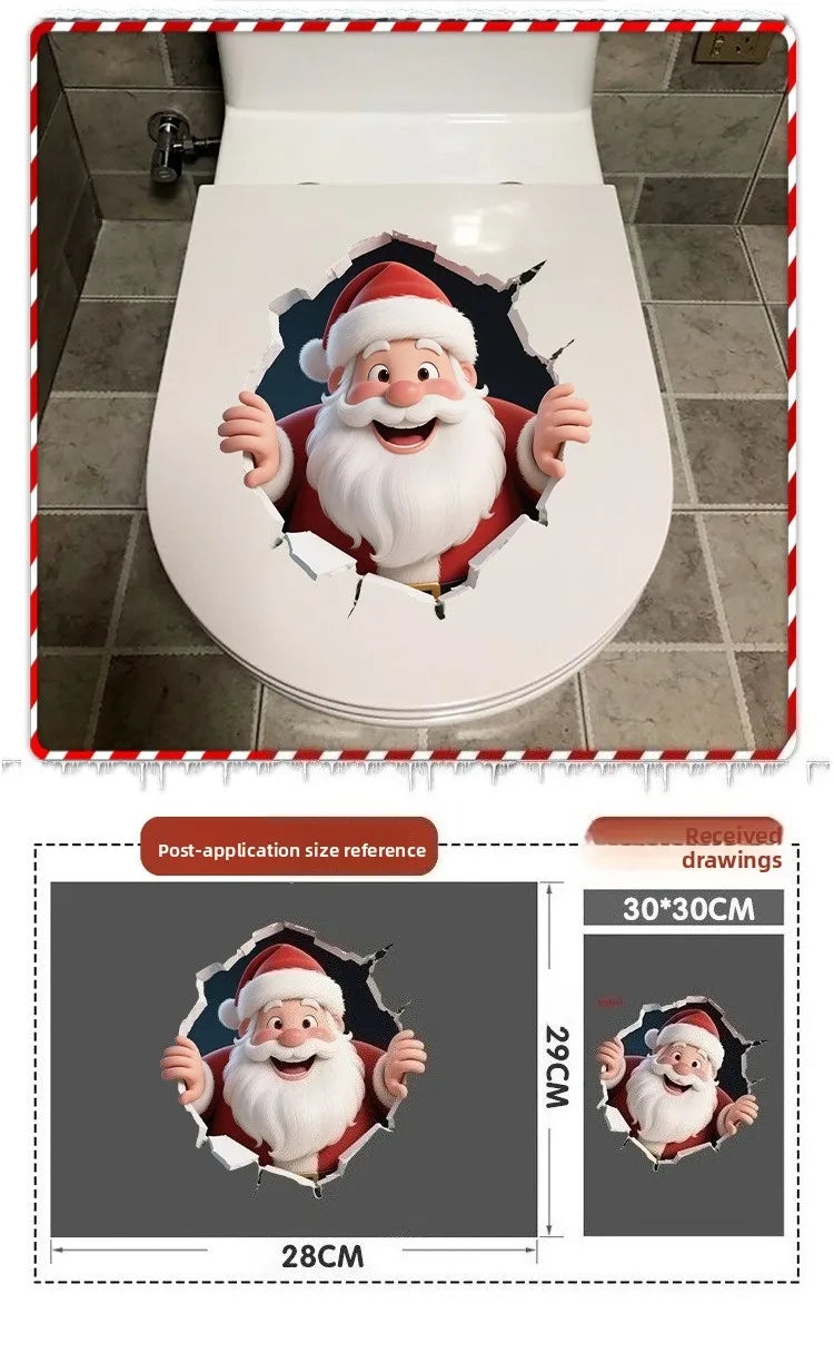 3D Santa Claus Break-Through Wall Decal PVC Removable Christmas Wall Window Sticker