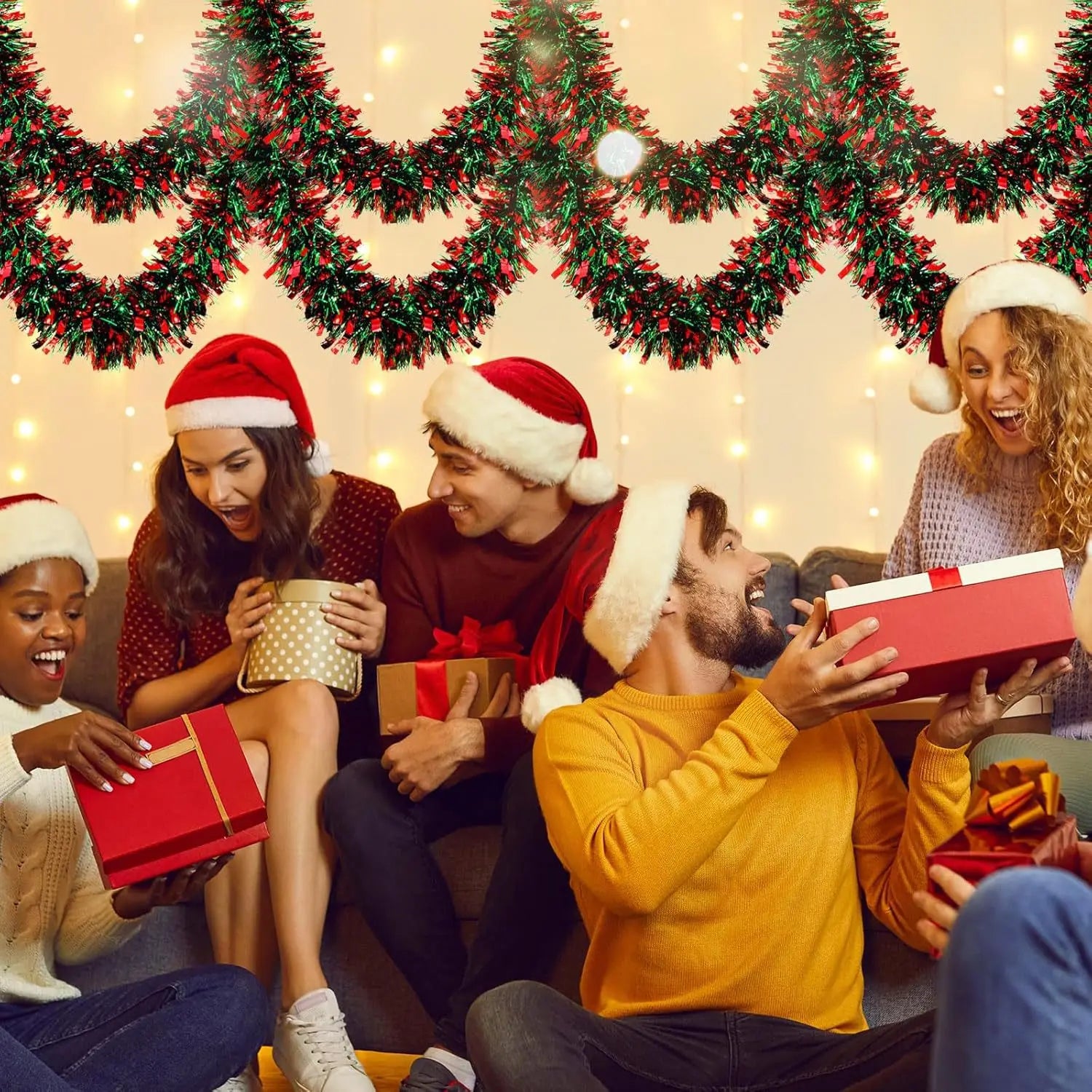 Christmas Tree Decorations Tinsel Garland Metallic Shiny Garland for Christmas Decoration