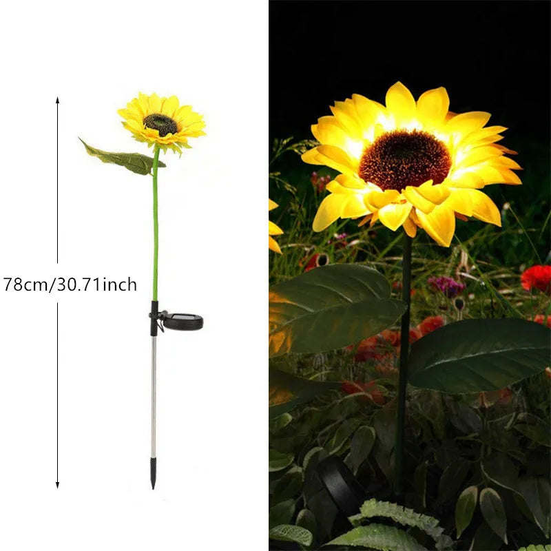 Brighten Garden with 3 Heads Solar Simulation Sunflower LED Lights