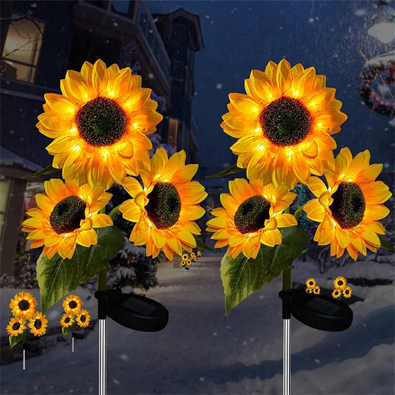 Brighten Garden with 3 Heads Solar Simulation Sunflower LED Lights